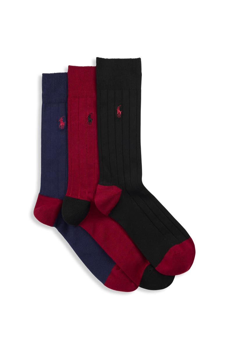 Polo Ralph Lauren Big & Tall 3-pk Colorblocked Ribbed Dress Socks, Main, color, New Black