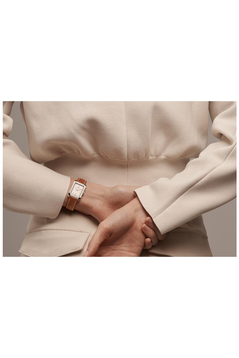 Hampton 10472 Automatic Leather Strap Watch, 35mm, Alternate, color, SILVER