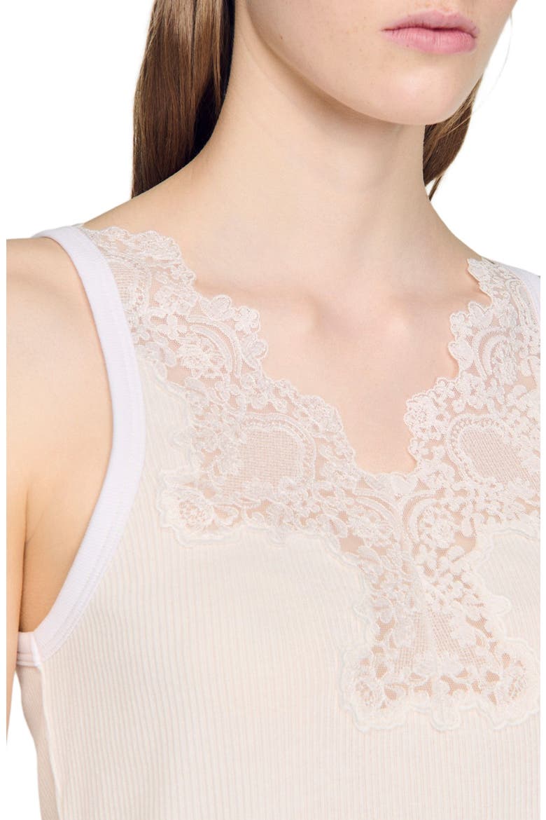 Ribbed vest top with lace, Alternate, color, Ecru