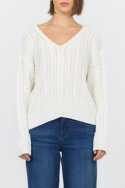Lexi V-neck Oversized Pointelle Knit Sweater