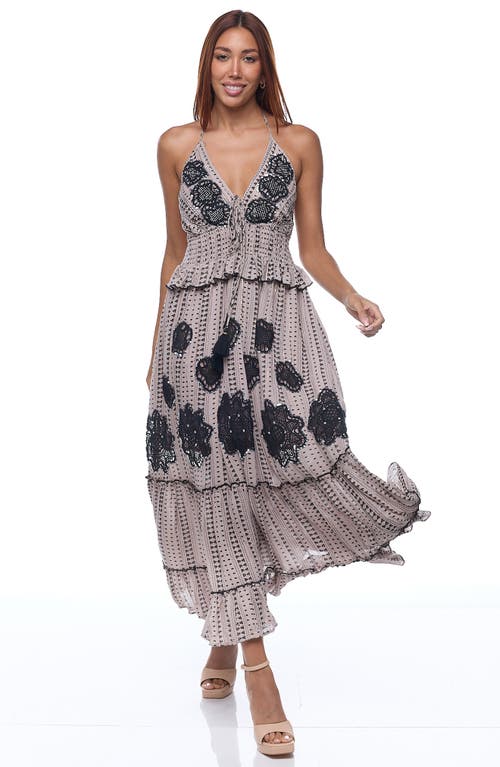 Ranee's Ranees Halter Cotton Maxi Dress In Brown