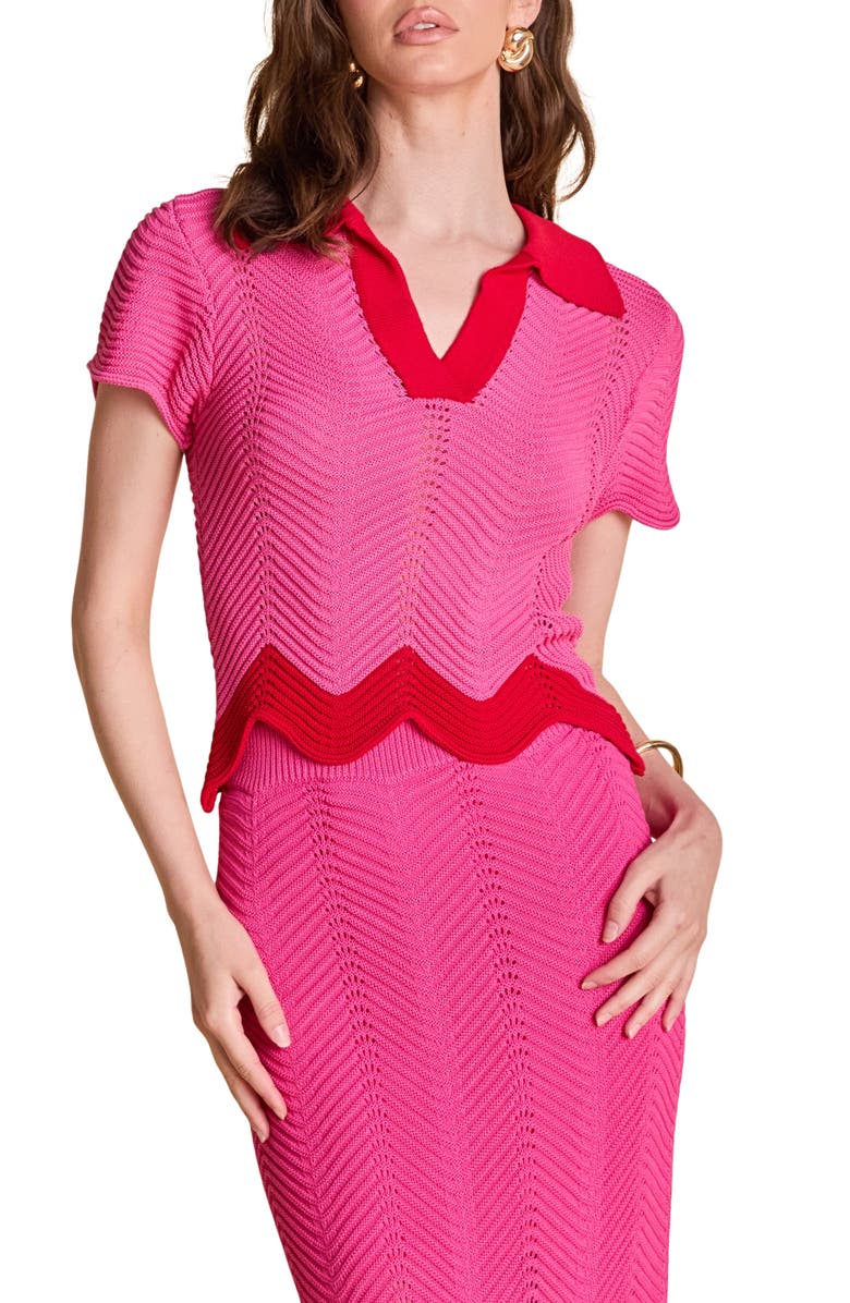 English Factory Scallop Polo Sweater, Main, color, Pink/ Red