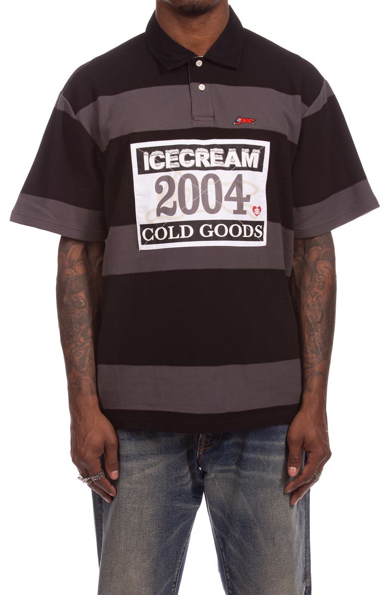 ICECREAM Strawberry Appliqué Polo, Main, color, Black