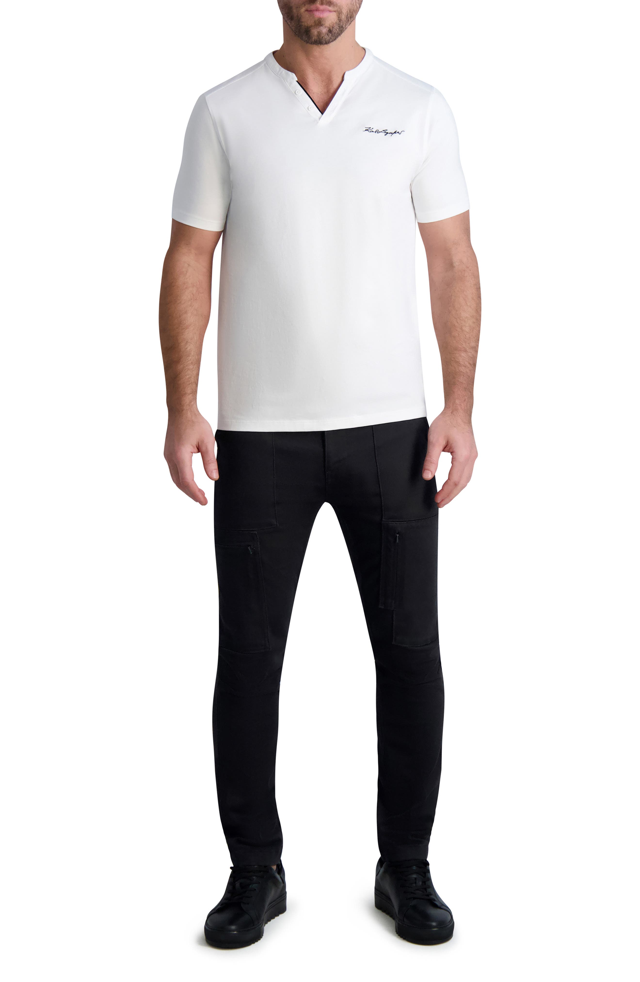 KARL LAGERFELD PARIS Embroidered Script Cotton Henley (Men) | Nordstromrack