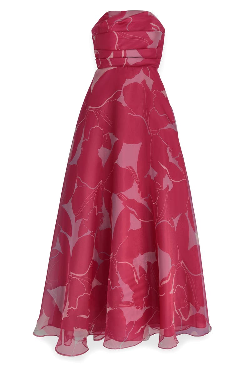 Floral Strapless Gown, Alternate, color, HOT FUCHSIA