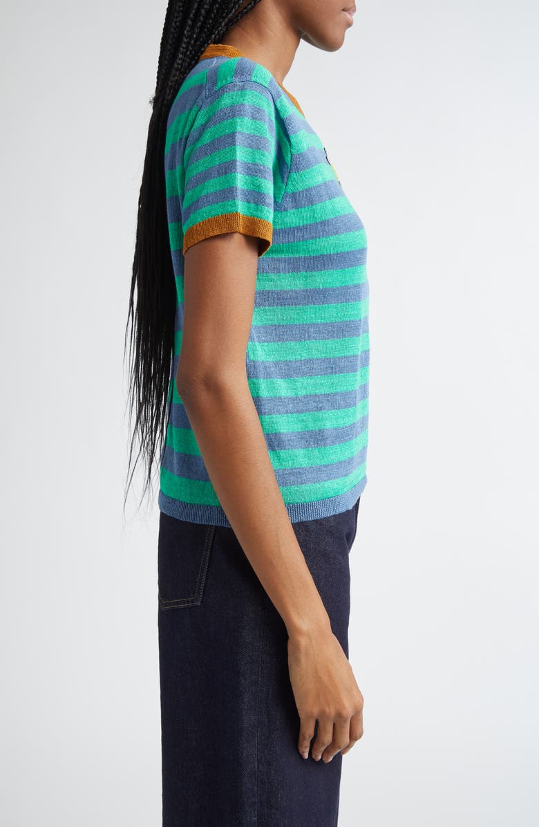 YanYan Embroidered Stripe Linen Sweater, Alternate, color, Denim/ Peppermint