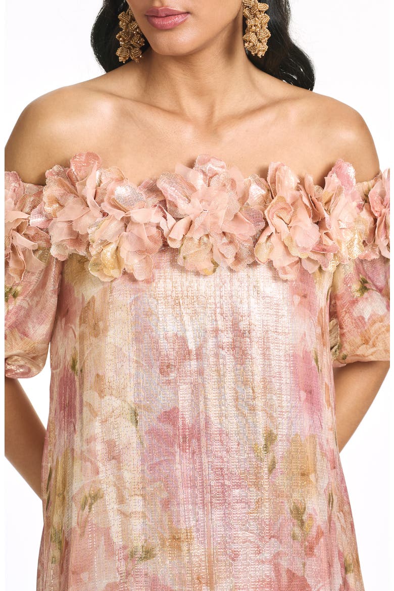 Valentina Metallic 3-D Floral Detail Off the Shoulder Gown, Alternate, color, SUNSET GARDEN