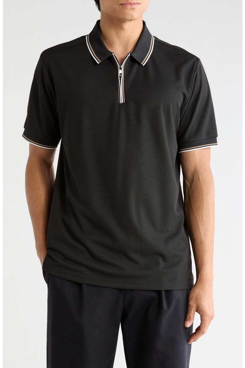 Zip Front Stretch Polo, Main, color, BLACK