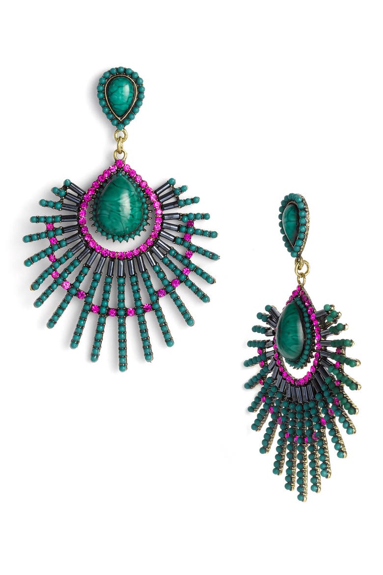Large Crystal Drop Earrings, Main, color, GREEN