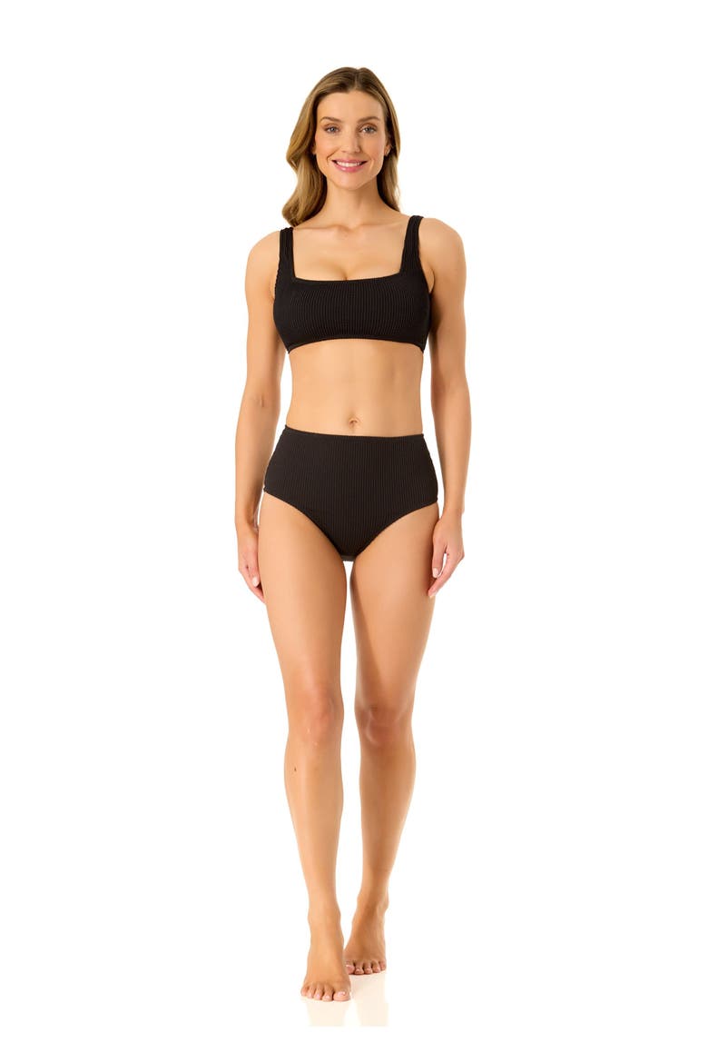 Women's Live In Color Textured Classic Square Neck Bralette Bikini Swim Top, Alternate, color, Black