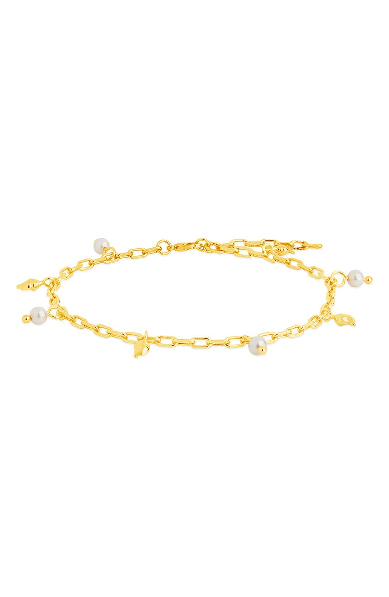 Sterling Forever Beverly Freshwater Pearl Charm Anklet, Alternate, color, Gold