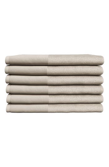 Woven & Weft Border 6-piece Cotton Hand Towels In Brown