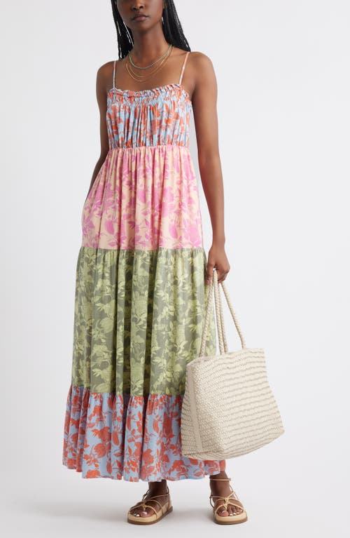 Treasure & Bond Smocked Tiered Sleeveless Maxi Dress In Multi