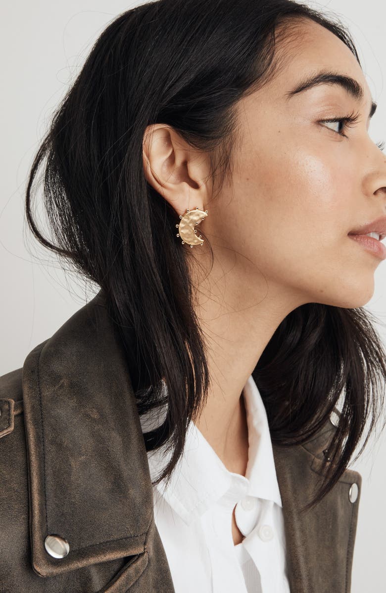 Madewell Celestial Moon Statement Stud Earrings, Alternate, color, Vintage Gold