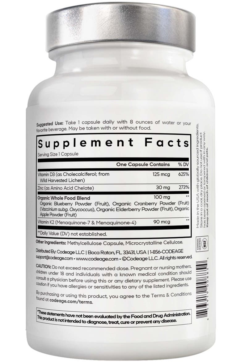 Amen Vitamin D, K2 & Zinc Supplement, Alternate, color, White