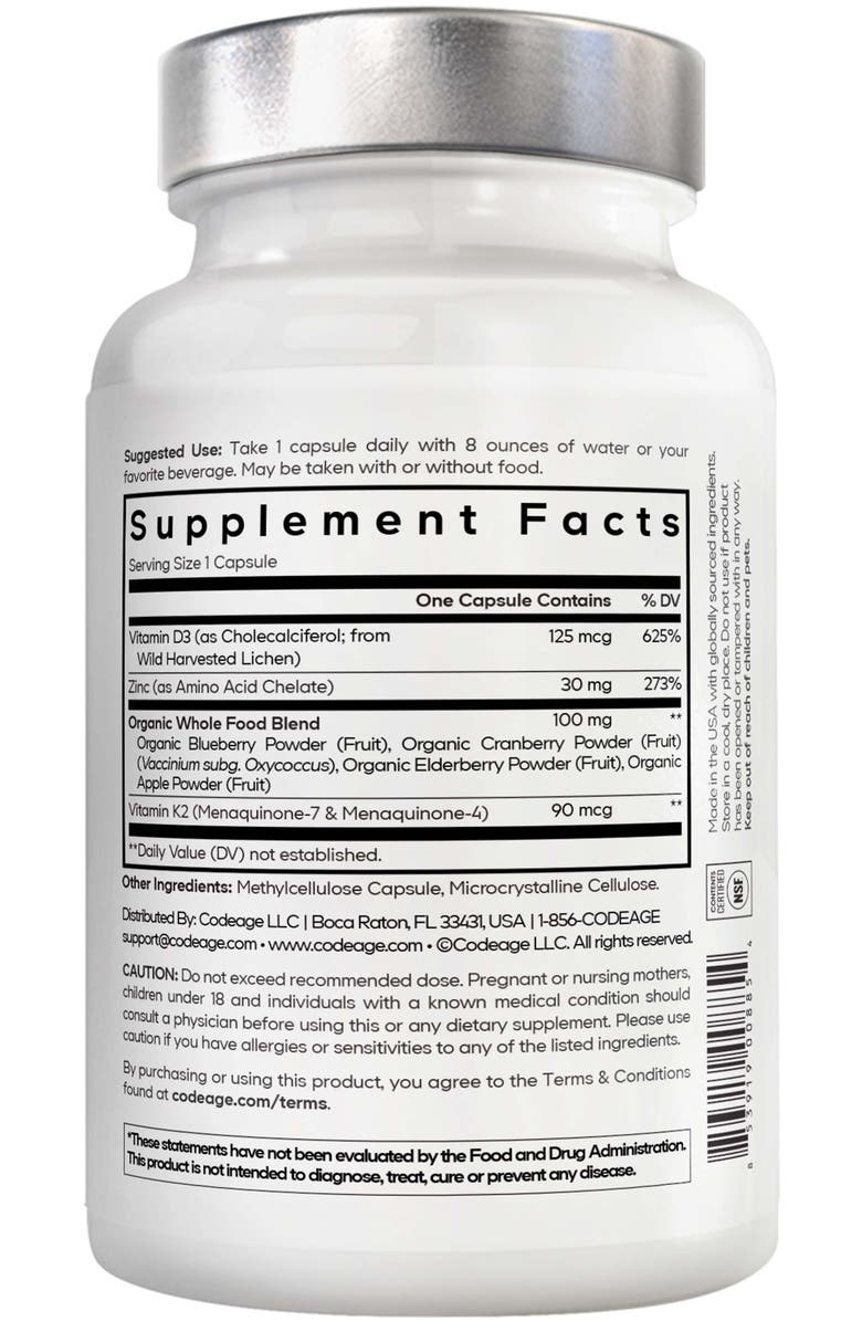 Codeage Amen Vitamin D, K2 & Zinc Supplement, Alternate, color, White