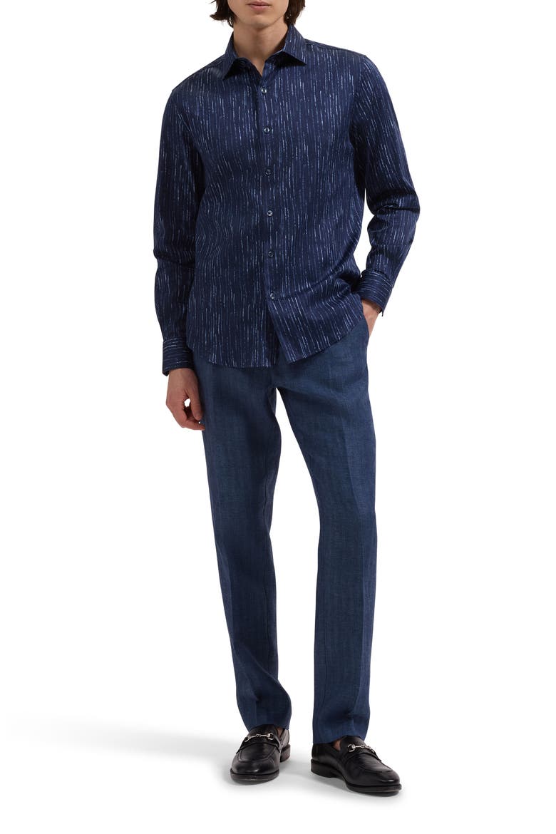 Axel Shaped Fit Chalk Stripe Stretch Cotton Button-Up Shirt, Alternate, color, NAVY