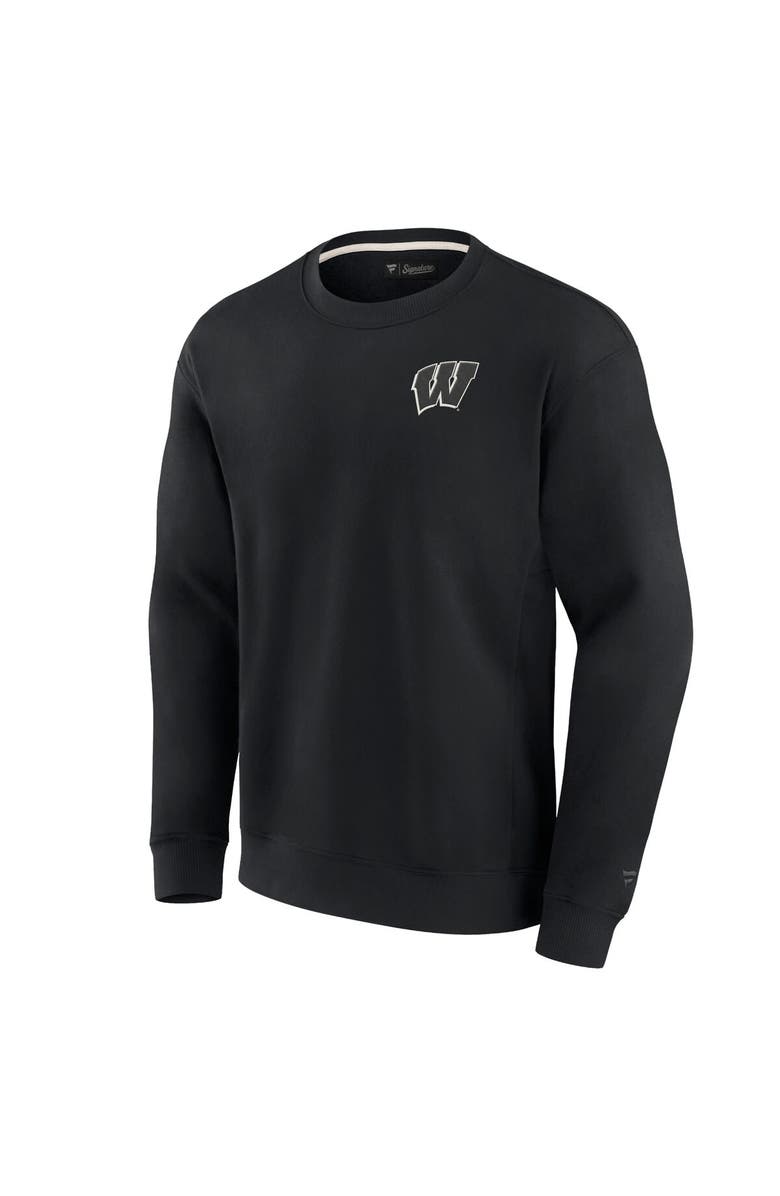 Fanatics Signature Unisex Fanatics Signature Black Wisconsin Badgers Super Soft Pullover Crew Sweatshirt, Alternate, color, Black