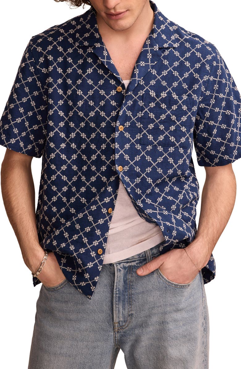 Lucky Brand Lattice Embroidered Camp Shirt, Alternate, color, 