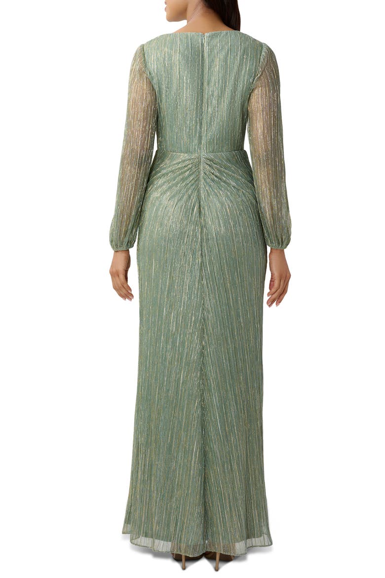 Metallic Long Sleeve Mesh Evening Gown, Alternate, color, GREEN SLATE