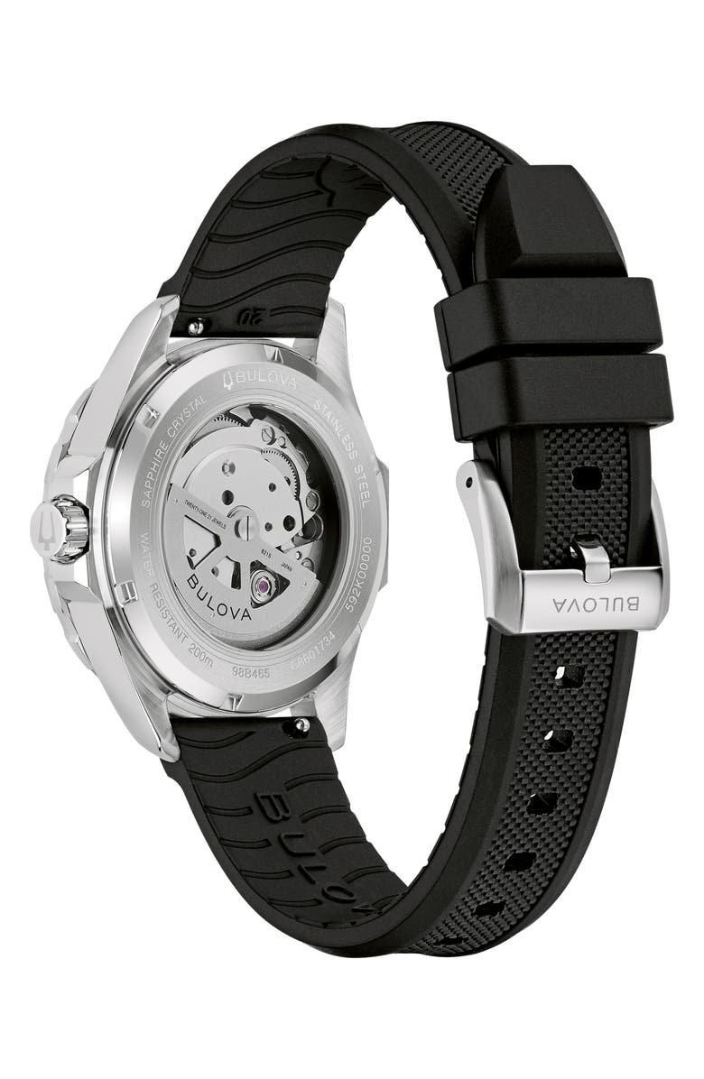 BULOVA Marine Star Series B Rubber Strap Watch, 41mm, Alternate, color, Black