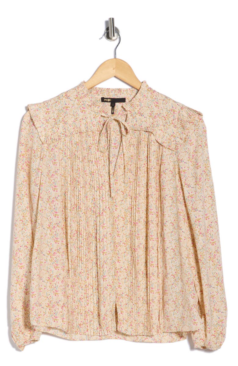 maje Lipletto Long Sleeve Top, Alternate, color, Imprime Fleurs Ecru/ Fuchsia