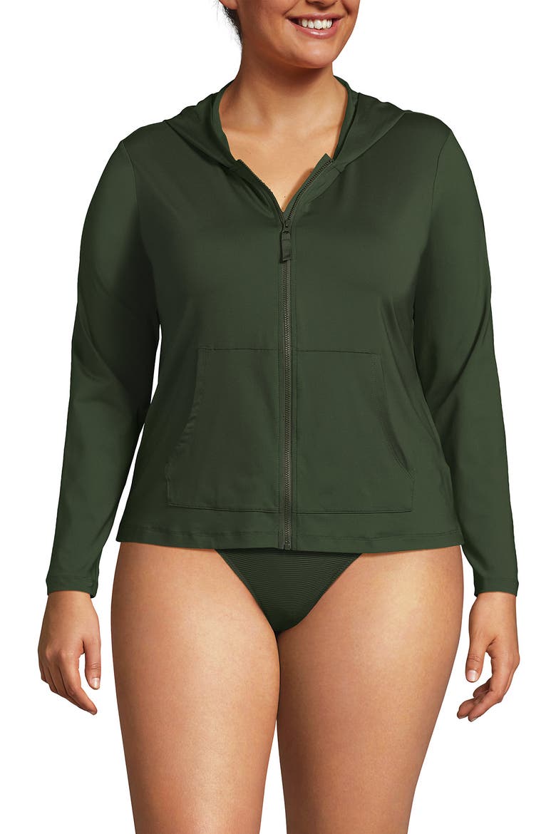 SunShade UPF 50 Hooded Zip Front Rash Guard, Alternate, color, Rich Olive Green