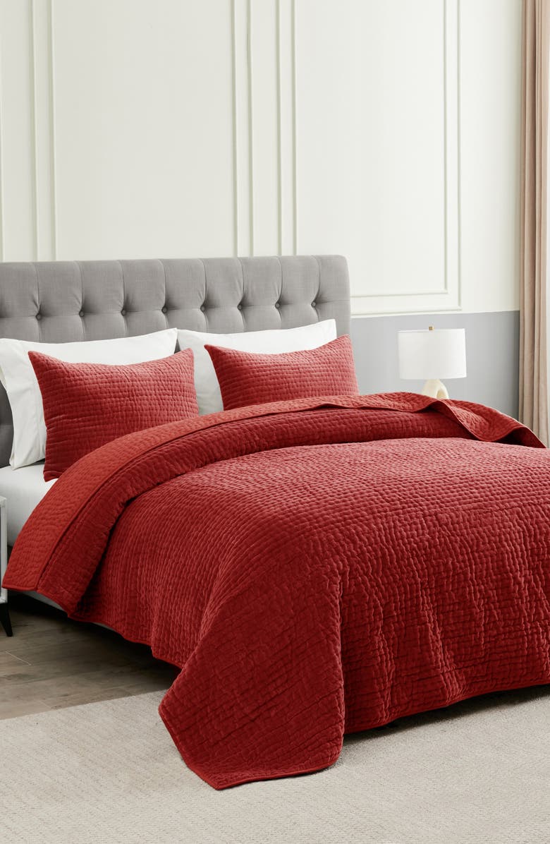 MELANGE HOME Tamara Velour Quilt 3-Piece Set, Alternate, color, Burgundy