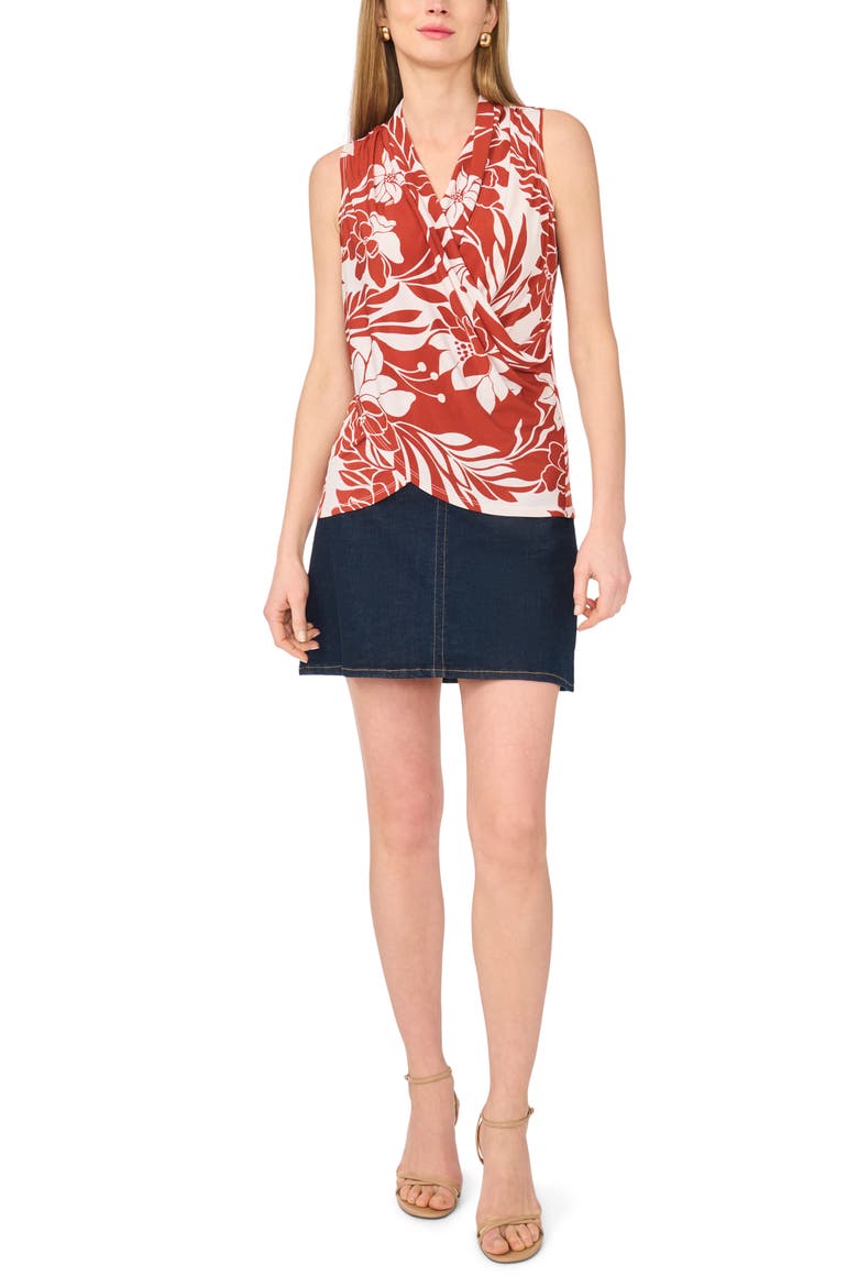 Floral Print Crossover Front Jersey Top, Alternate, color, RUST