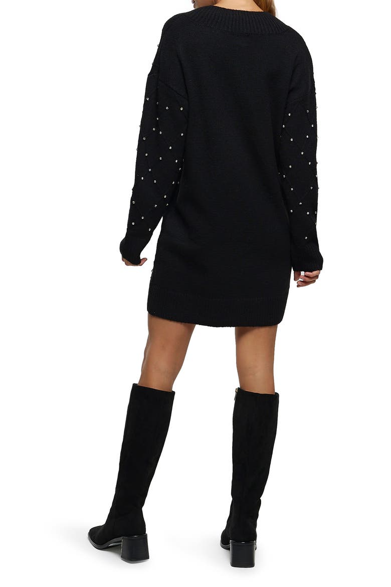 Leonie Crystal Embellished Long Sleeve Sweater Dress, Alternate, color, BLACK