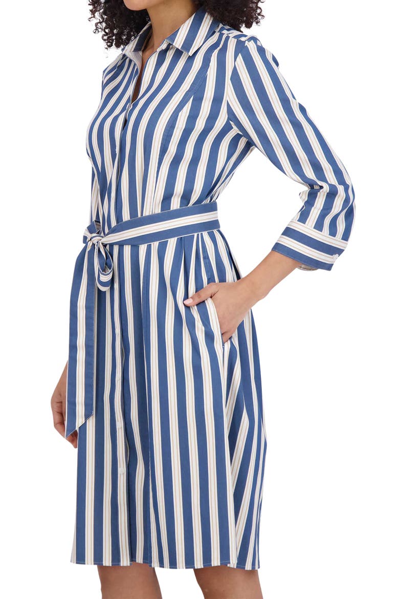 Fiona Stripe Tie Waist Shirtdress, Alternate, color, NAVY/ KHAKI
