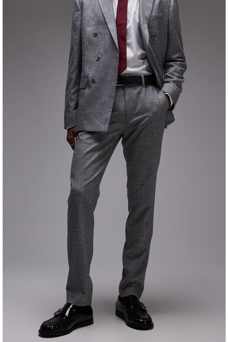 Skinny Fit Textured Cotton Dress Pants, Alternate, color, GREY