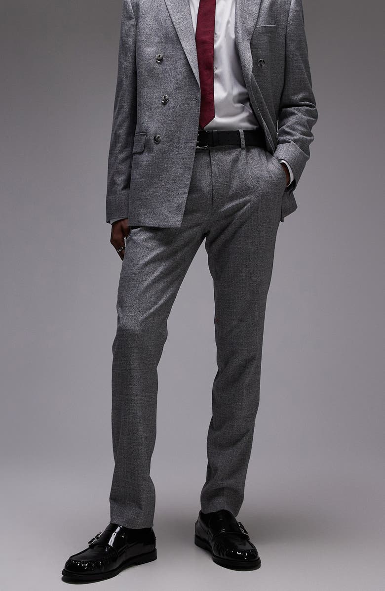 Topman Skinny Fit Textured Cotton Dress Pants, Alternate, color, Grey