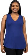 24seven Comfort Apparel Plus Size V Neck Sleeveless Rounded Hemline Top