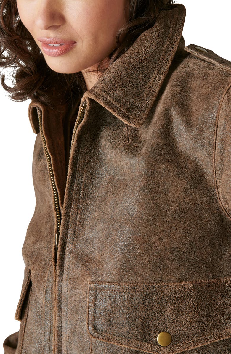Lucky Brand Distressed Leather Bomber Jacket, Alternate, color,