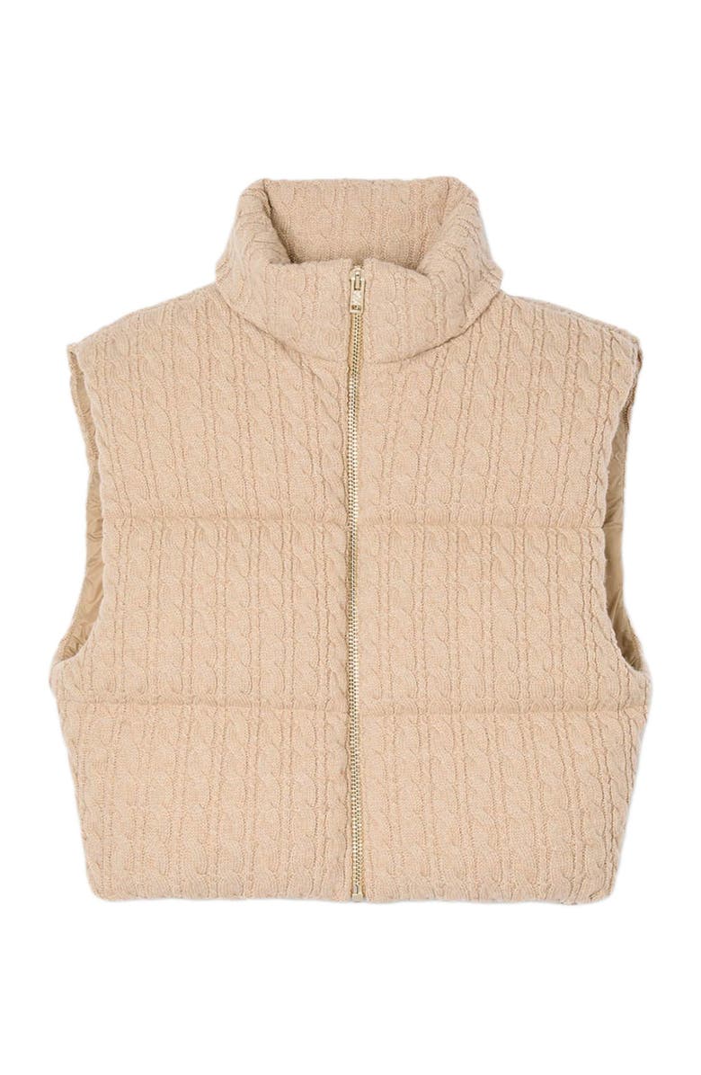 SANDRO Cropped sleeveless puffer vest, Alternate, color, Beige
