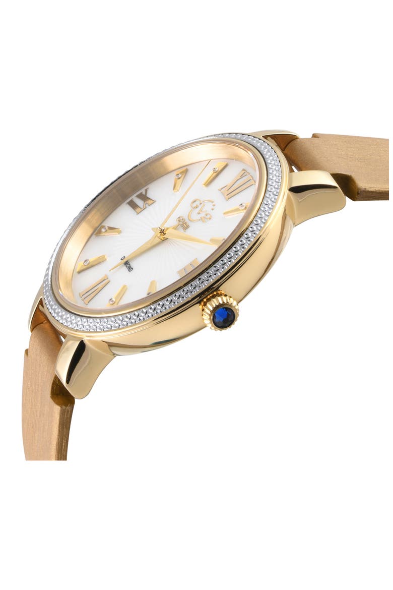 Women's Genoa Diamond Dial Leather Strap Watch, 37mm, Alternate, color, BEIGE