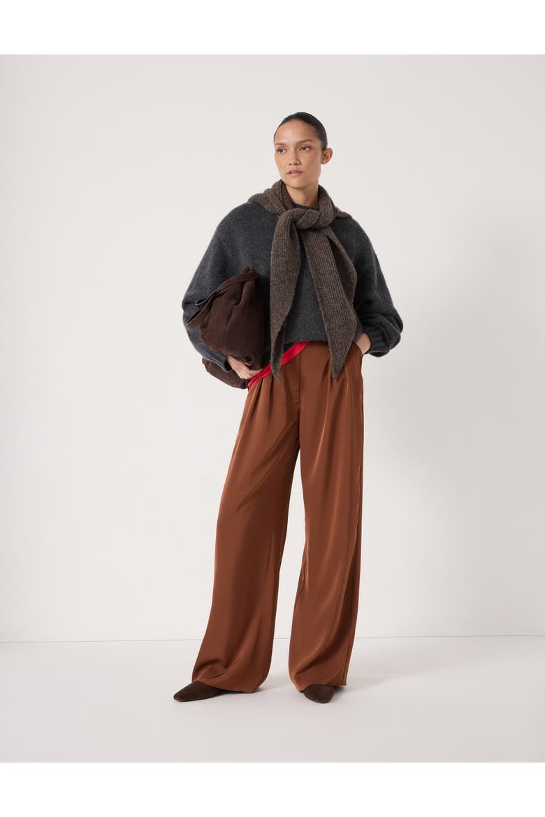 Lya Satin Twill Wide Leg Pants, Alternate, color, Toffee Brown