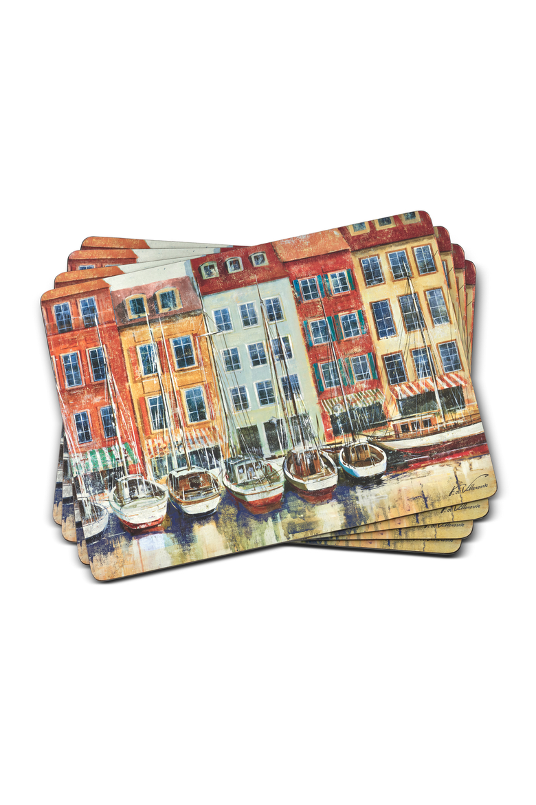 Boat Scene Set of 4 Cork Back Placemats, Main, color, Multi