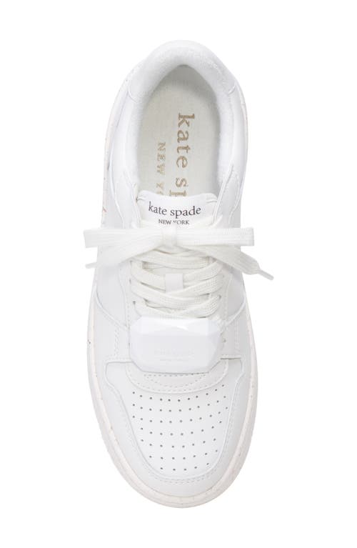 Kate Spade Bolt Gem Leather Flatform Sneakers In White