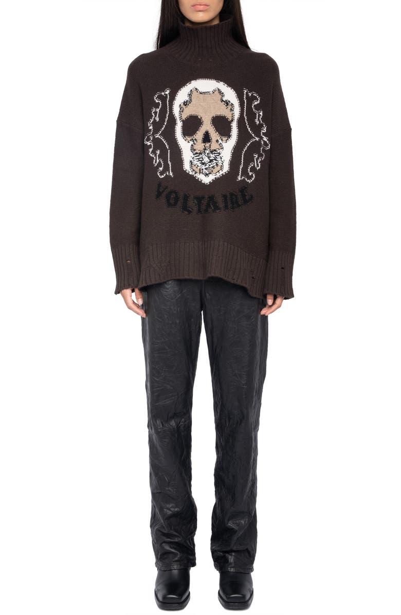 Zadig & Voltaire Bleeza Western Skull Merino Wool Sweater, Alternate, color,