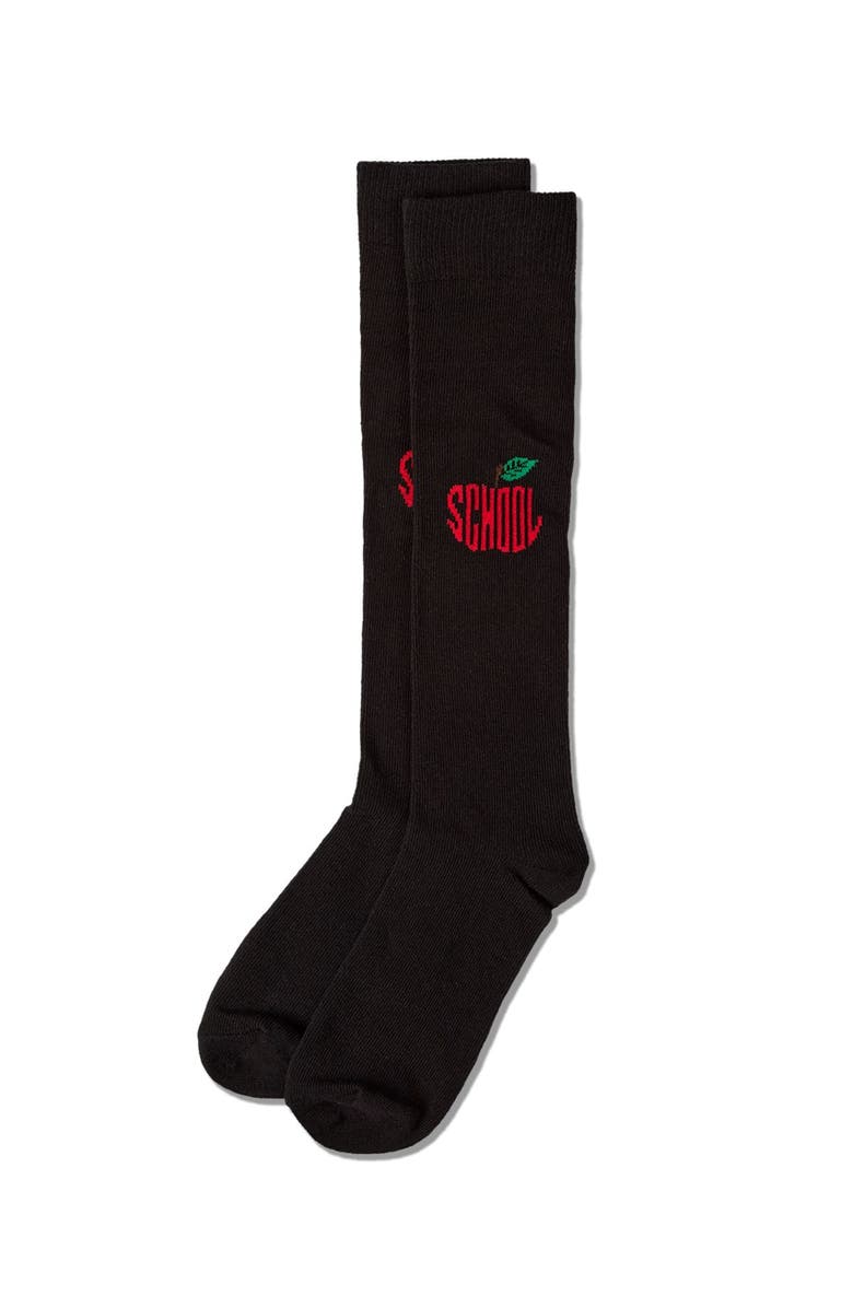 MeMoi Ribbed School Apple Embroidered Knee Sock, Alternate, color, Black
