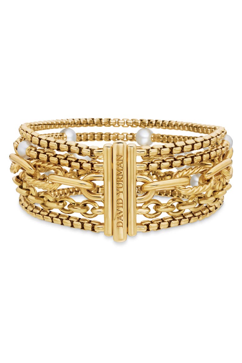 DY Madison® Pearl Multi Row Chain Bracelet in 18K Yellow Gold with Pearls, 25.7mm, Alternate, color, 18K YELLOW GOLD