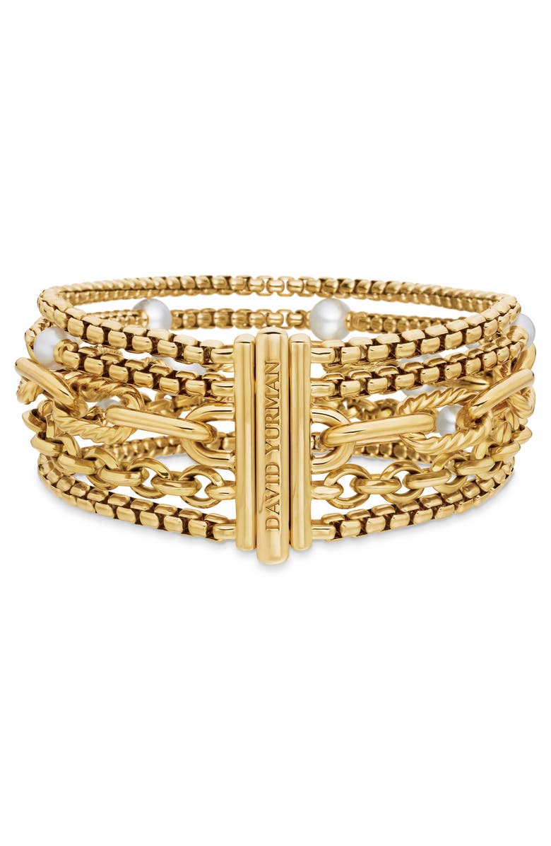 David Yurman DY Madison<sup>®</sup> Pearl Multi Row Chain Bracelet in 18K Yellow Gold with Pearls, 25.7mm, Alternate, color, 18K Yellow Gold