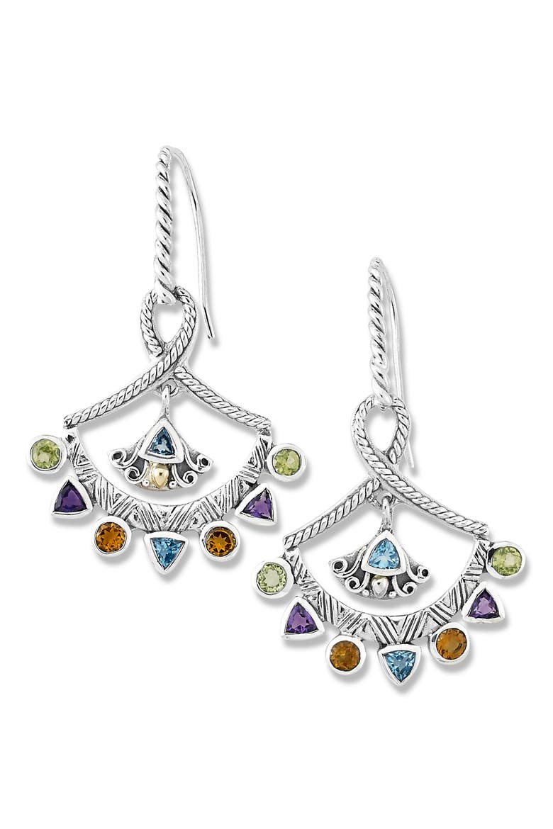 Multistone Fan Drop Earrings, Main, color, SILVER/ MULTI STONE