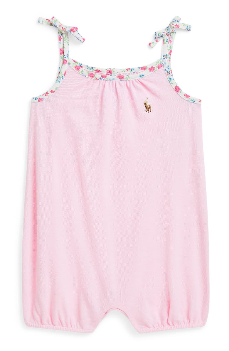 Ralph Lauren Oxford Cotton Piqué Bumble Romper, Main, color, Carmel Pink Multi