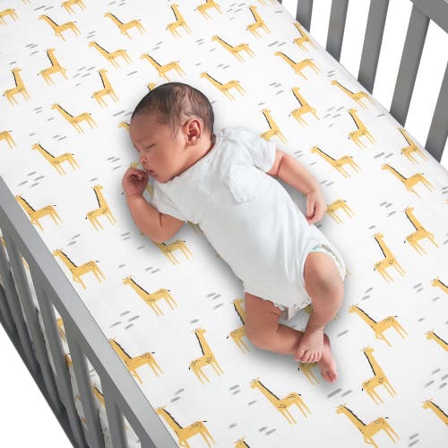 Lambs & Ivy Signature Giraffe Organic Cotton Fitted Crib Sheet In White