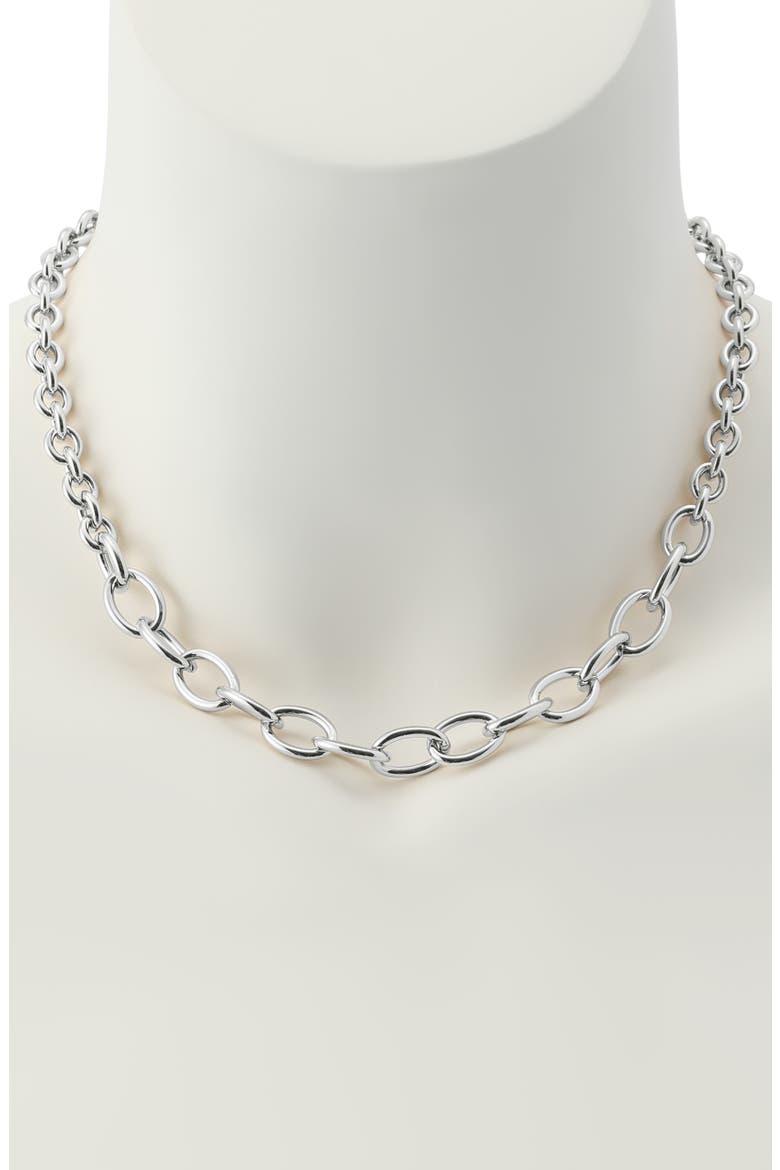 Mixed Link Chain Necklace, Alternate, color, SHINY RHODIUM