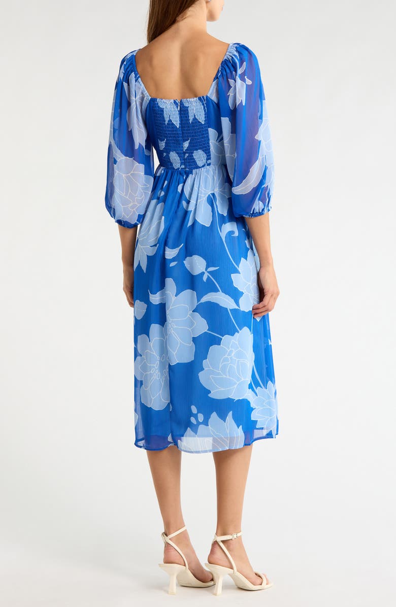 SUGARLIPS Seabloom Floral Amaretto Puff Shoulder Dress, Alternate, color, Cobalt-Blue