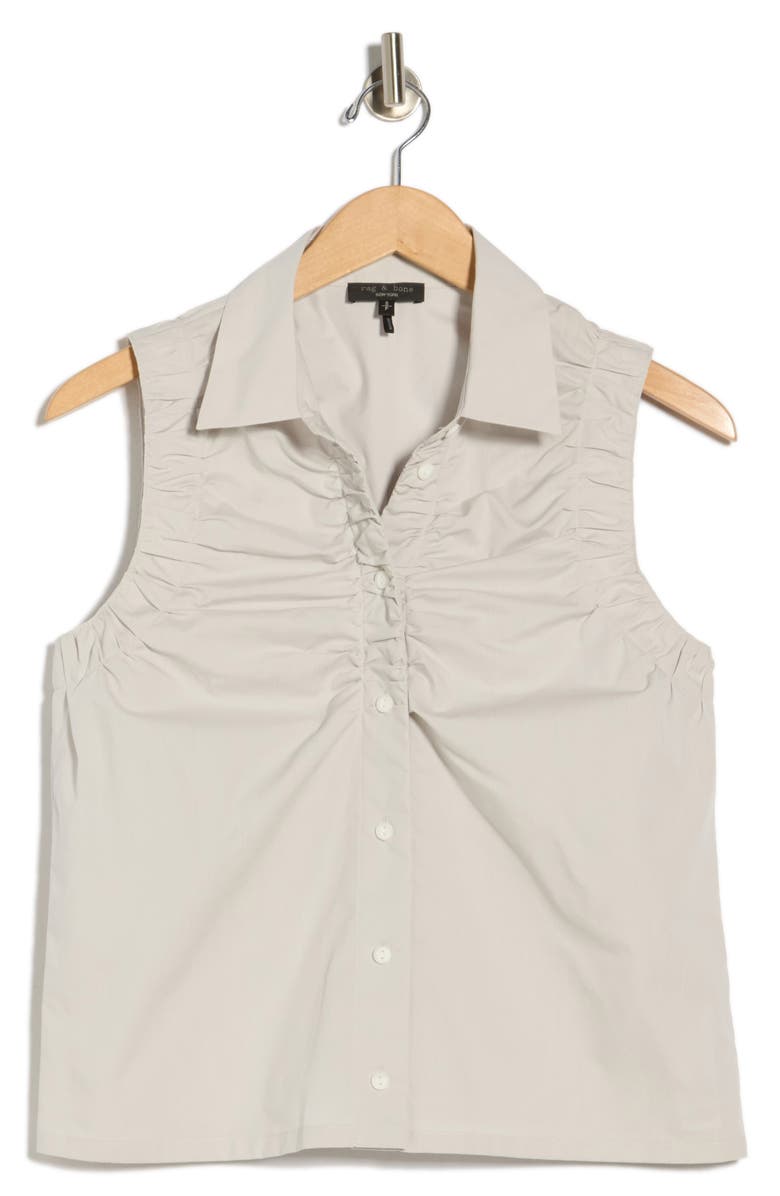 rag & bone Georgina Ruched Button-Up Shirt, Alternate, color, Light Grey